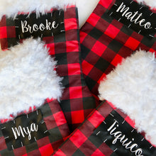 Load image into Gallery viewer, Faux Llama Christmas Stocking - Chalk Board Name Plate
